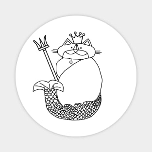 Kevin the Cat Mermaid King Black Line Drawing Magnet